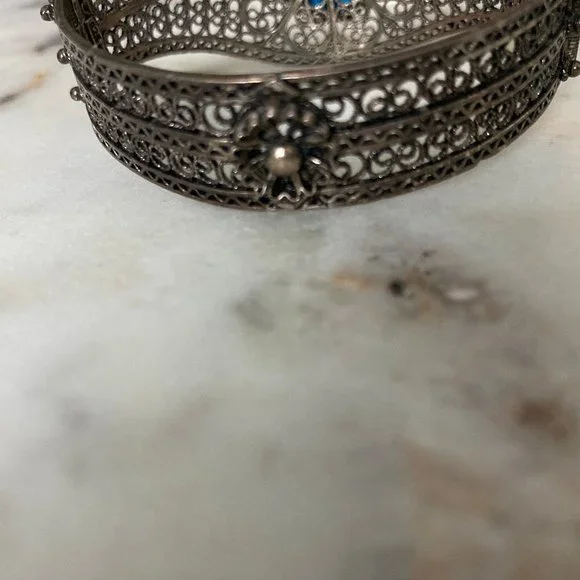 Turkish Turquoise filligree cuff bracelet - Picture 6 of 6
